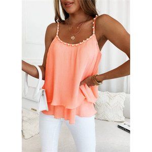Women’s New Candy  Pink Feminine Pearl Detail Tank Top.
